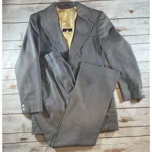 Vintage Cortefiel Men's Suit 38/32 Made‎ in Spain Navy Micro Check Late 1970s